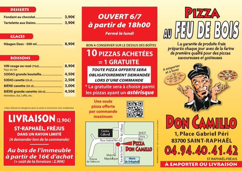 Notre carte de pizzas Don Camillo